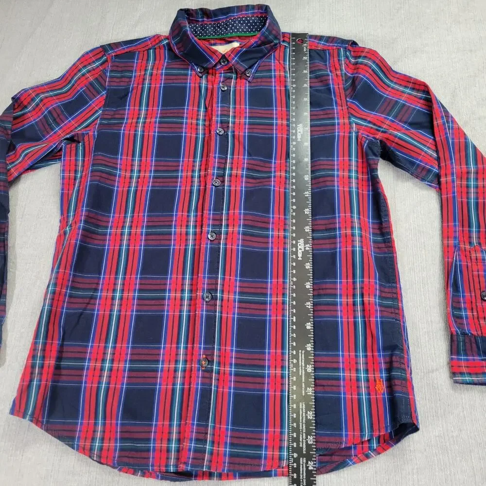 Holly Whyte Lindex Boys LG Tartan Plaid Navy Red Holiday Christmas Shirt EUC